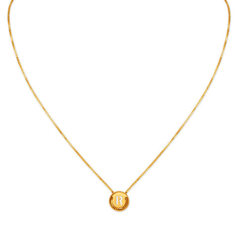 Letter R Gold Pendant with Chain For Kids