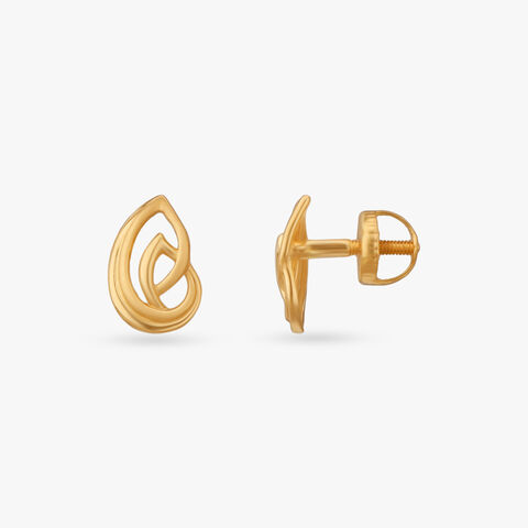 Twisty Leaf Gold Stud Earrings for Kids