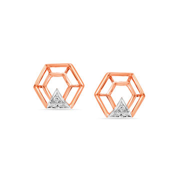 14KT Rose Gold Duo Hexagonal Dazzling Diamond Stud Earring