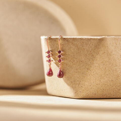 Impressive 22 Karat Yellow Gold Ruby Studded Hoop Earrings