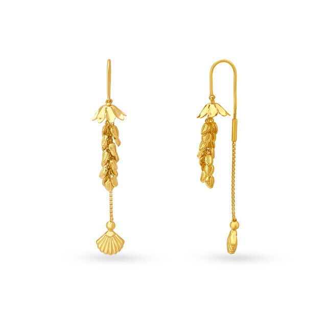 Oyster Shell Motif Dangling Gold Drop Earrings,,hi-res image number null