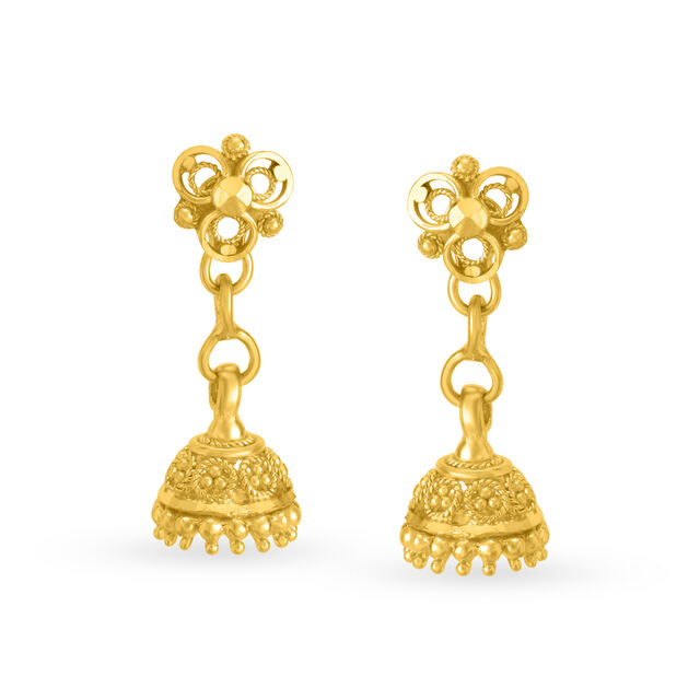 Enchanting 22 Karat Yellow Gold Jhumka Earrings,,hi-res image number null