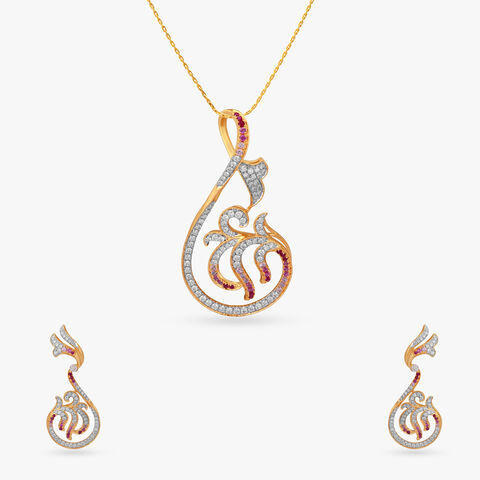 Minimalist Gold and Diamond Pendant and Earrings Set