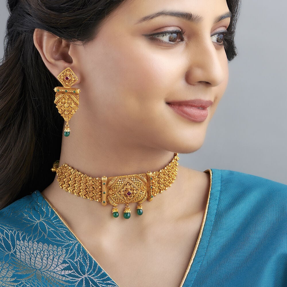 Choker necklace gold tanishq with price discount