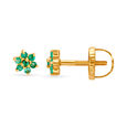 Heavenly 18 Karat Gold And Emerald Flower Stud Earrings,,hi-res image number null