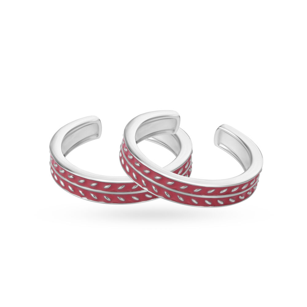 Feathers Of Red Silver Toe Ring