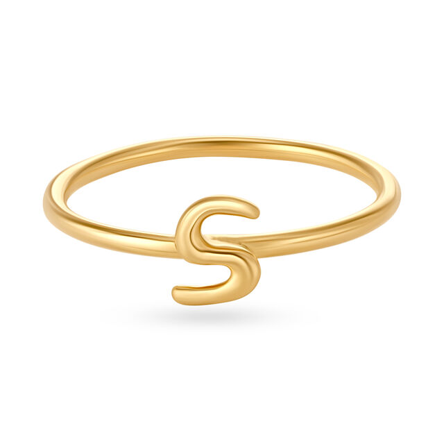 Letter S 14KT Yellow Gold Initial Ring,,hi-res image number null