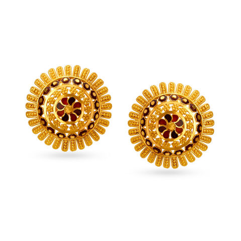 Spectacular Gold Stud Earrings with Enamel