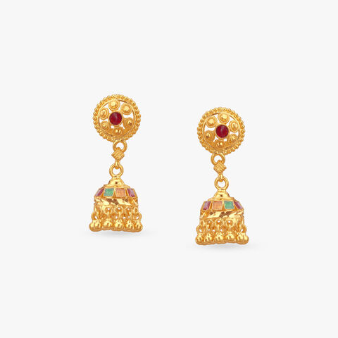 Enamel Dome Gold Jhumka Earrings