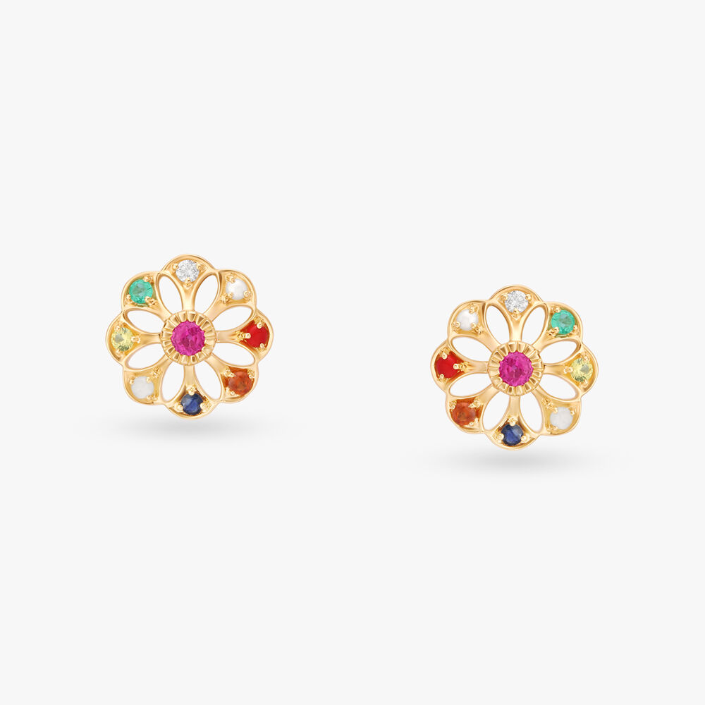 Medley Navaratna Diamond Stud Earrings