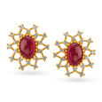 Intriguing 18 Karat Yellow Gold And Diamond Artsy Flower Stud Earrings,,hi-res image number null