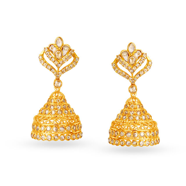 Queenly 22 Karat Yellow Gold And Polki Diamond Jhumkas,,hi-res image number null