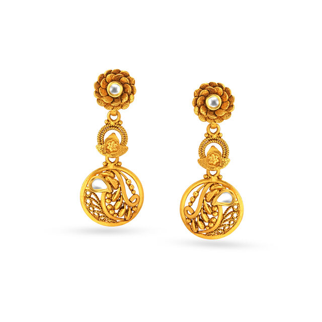 Enchanting Floral Motif Gold Drop Earrings,,hi-res image number null
