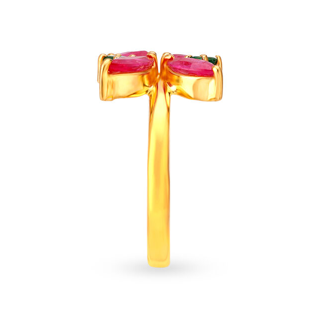 Floral 22 Karat Gold, Ruby And Emerald Ring,,hi-res image number null