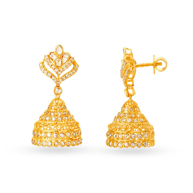 Queenly 22 Karat Yellow Gold And Polki Diamond Jhumkas,,hi-res image number null