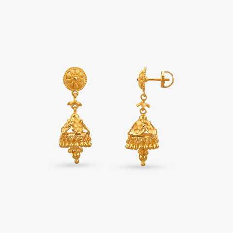 Artistic Dome Gold Jhumka Earrings