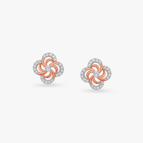 Whirling Clover Diamond Stud Earrings