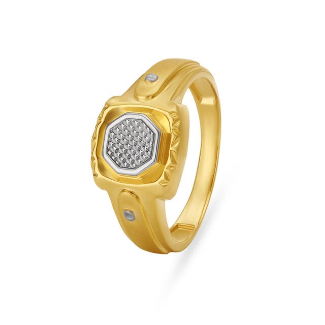 Hexagon Carved Gold Finger Ring For Men,,hi-res image number null