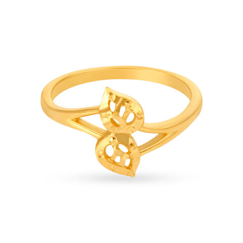 Charming Yellow Gold  Dual Leaf Finger Ring