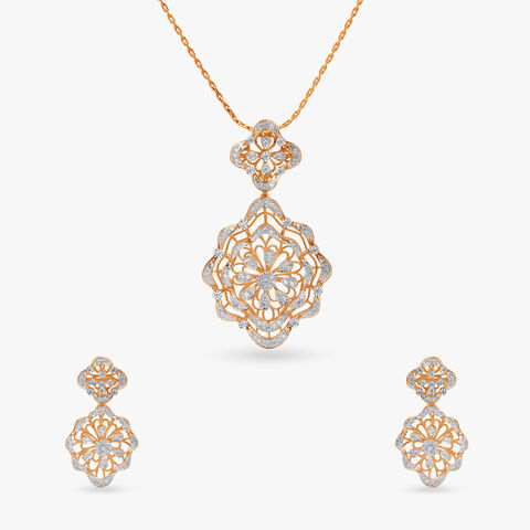 Poetic Grace Diamond Pendant and Earrings Set