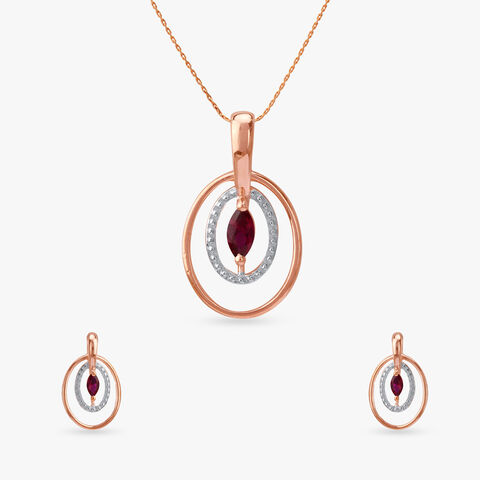 Crimson Orbit Silver Pendant and Earrings Set