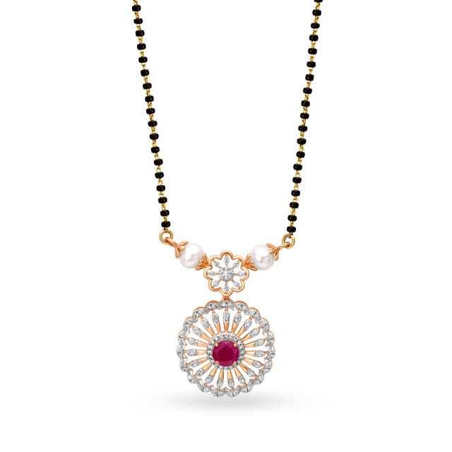 Diamond Encrusted Floral Gold Traditional Mangalsutra,,hi-res image number null
