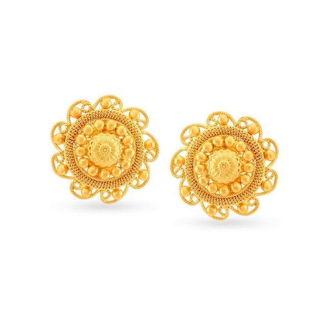 Luxurious Floral Gold Stud Earrings,,hi-res image number null