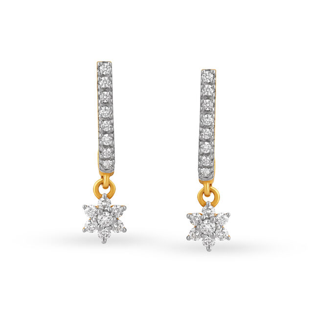 Floral Drop Hoop Diamond Earrings