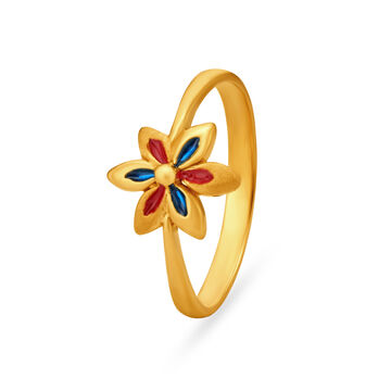 Colourful Floral Gold Finger Ring For Kids