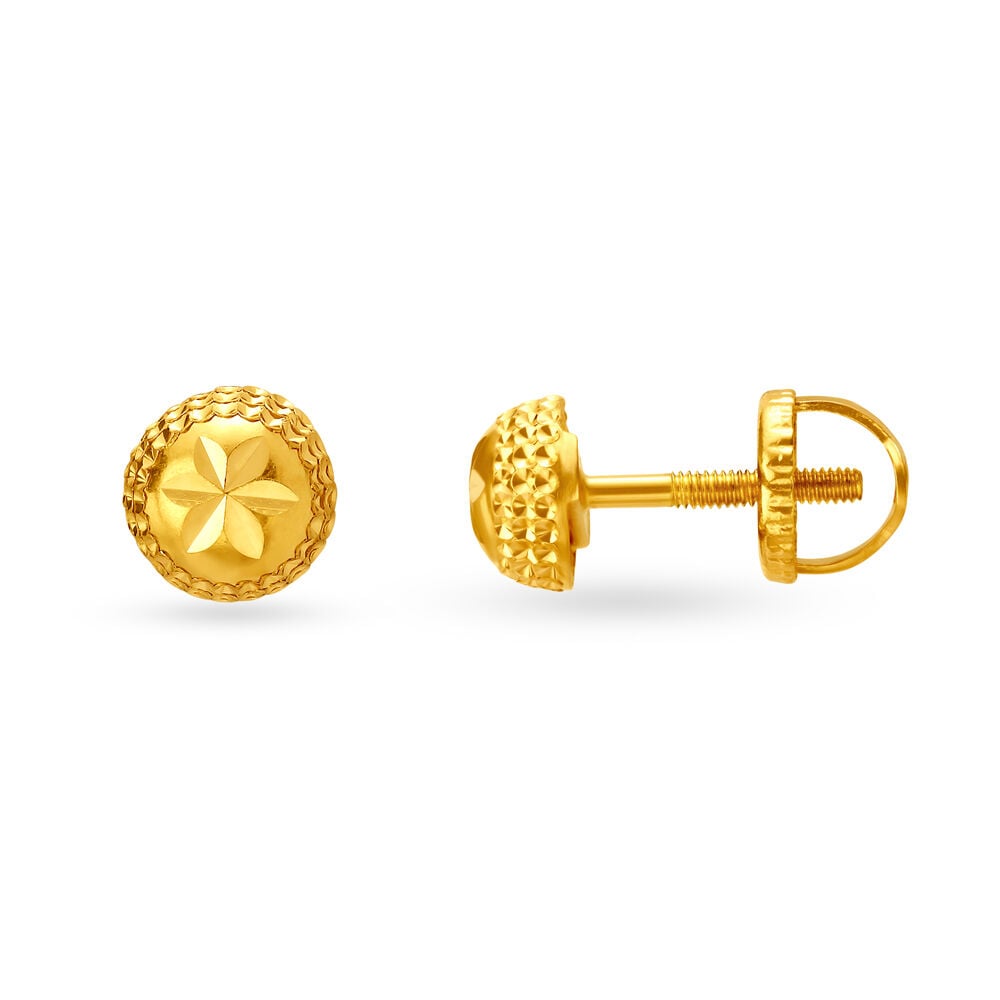 Round Button Gold Stud Earrings for Kids