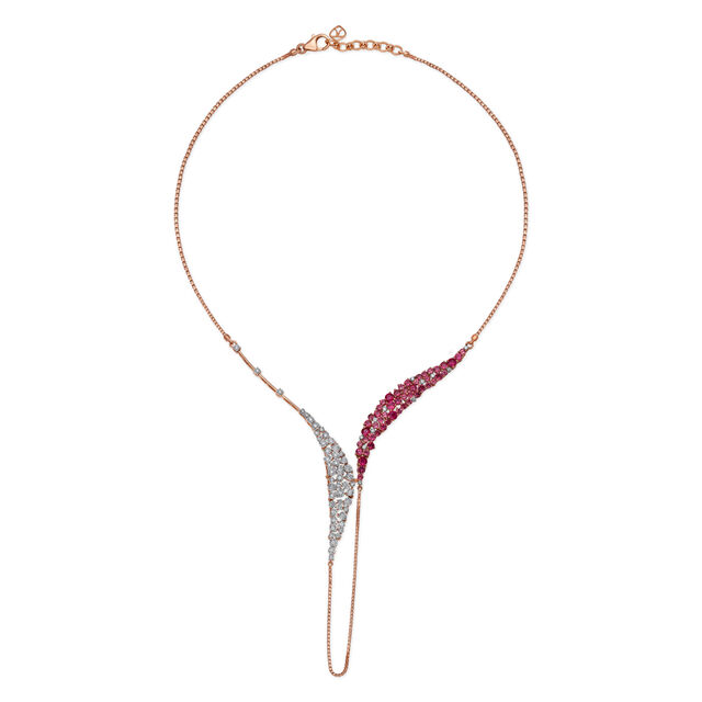 Stylish Diamond and Ruby Necklace in Rose Gold,,hi-res image number null