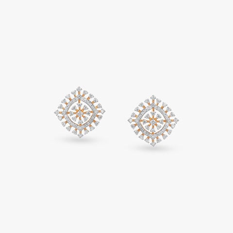 Square Bloom Diamond Stud Earrings