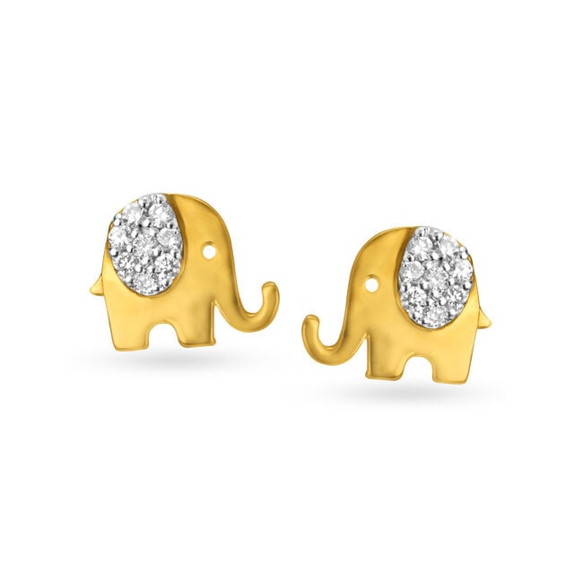 Simplistic 18 Karat Gold And Diamond Elephant Stud Earrings