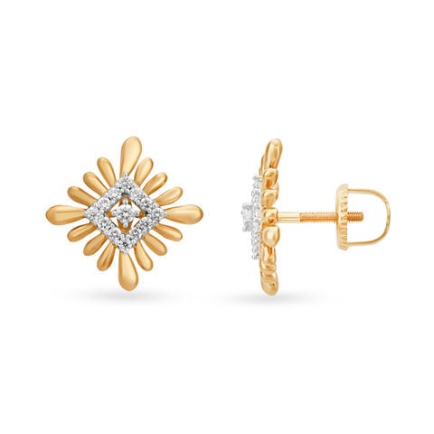Striking 18 Karat Yellow Gold And Diamond Floral Studs