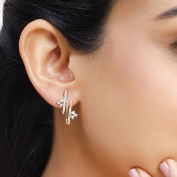 14Kt Yellow Gold Radiant Curved Diamond Hoop Earring