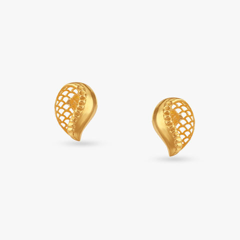 Woven Leaf Gold Stud Earrings