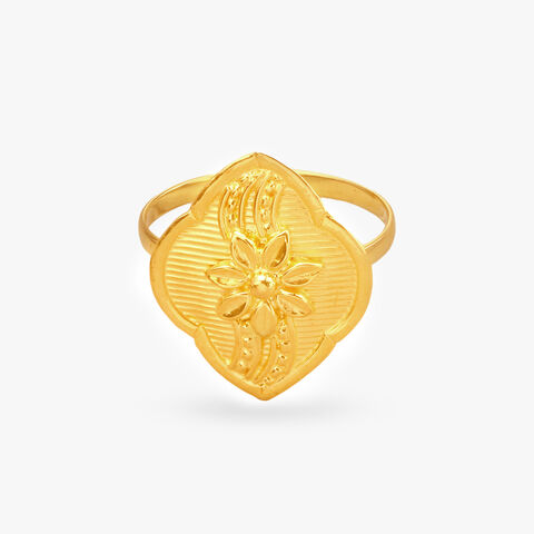Floral Shield Gold Finger Ring