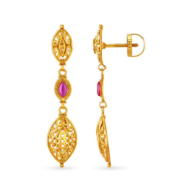 Slender Gold Drop Earrings with Gemstones,,hi-res image number null