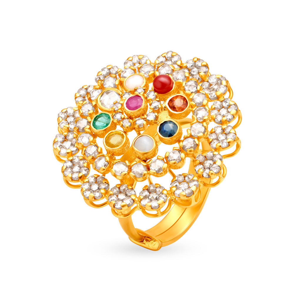 Caitya Navratna Ring Online Jewellery Shopping India | Yellow Gold 14K |  Candere by Kalyan Jewellers