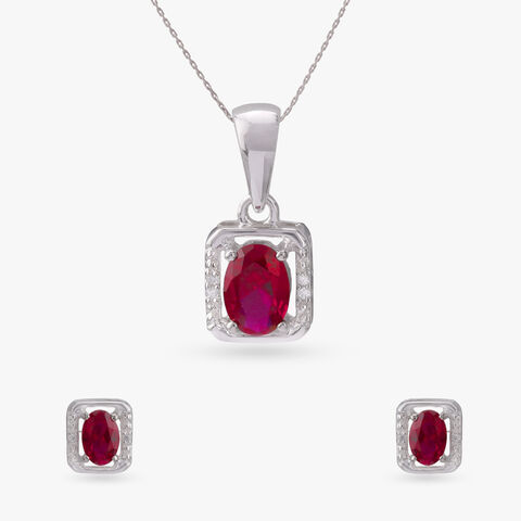 Crimson Regal Silver Pendant and Earrings Set