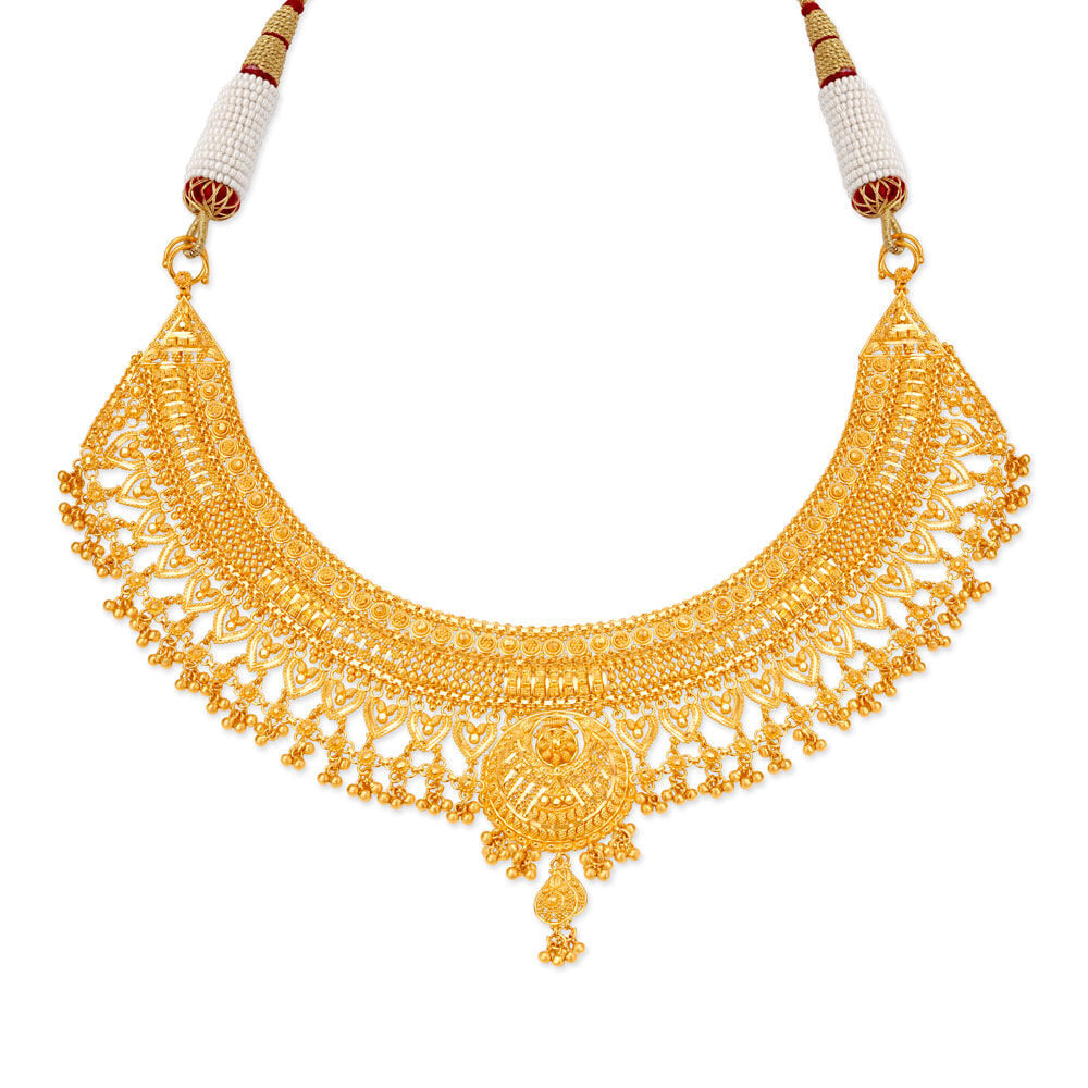 Traditional marriage tanishq gold cheap necklace designs with price