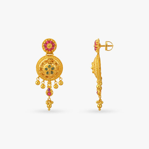 Temple Bloom Gold Drop Earrings