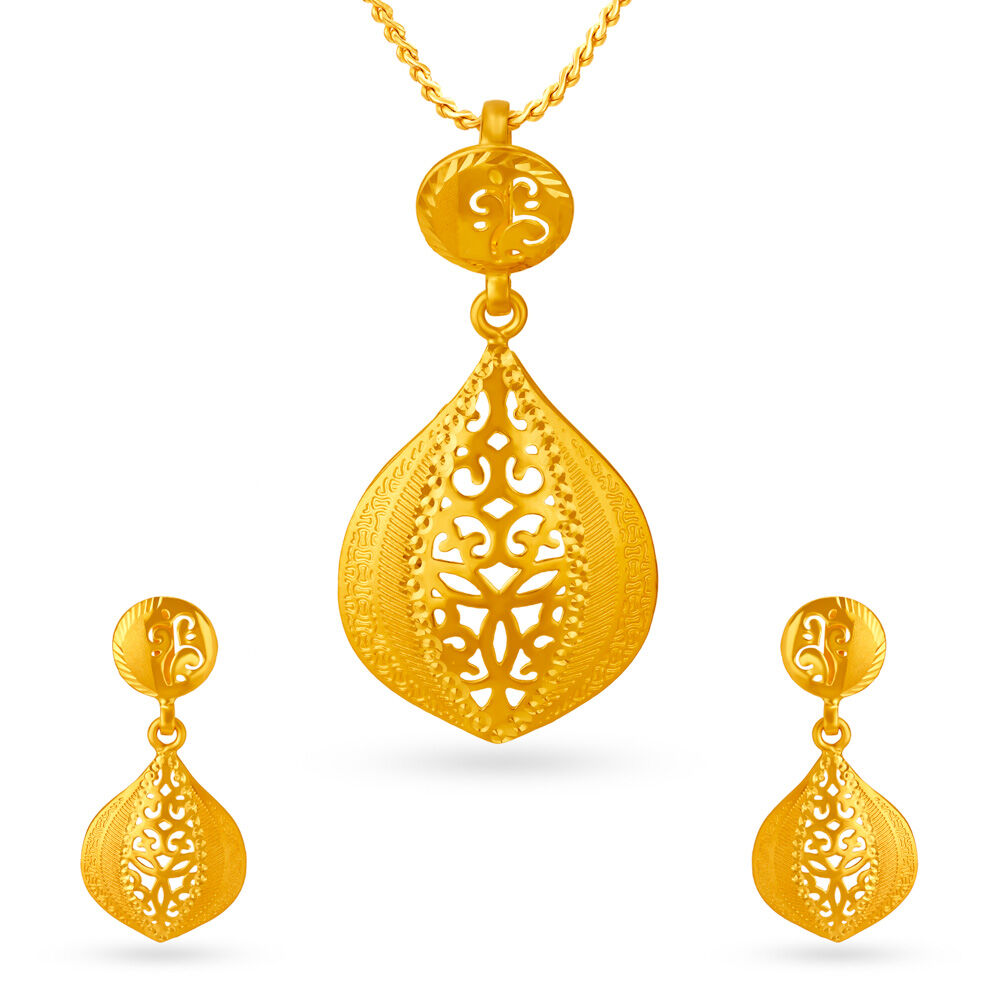 Classic Matte Gold Pendant and Earrings Set