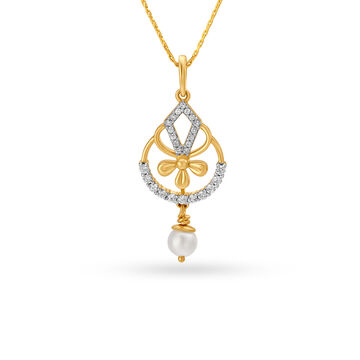 14KT Yellow Fancy Floral Pattern Diamond Pendant