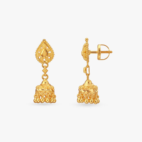 Nakkashi Drop Gold Jhumka Earrings