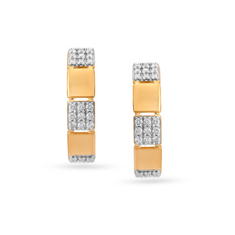 Striking 18 Karat Yellow Gold And Diamond Segmented Hoops