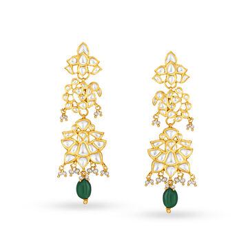 Dressy 22 Karat Yellow Gold And Stone Earrings