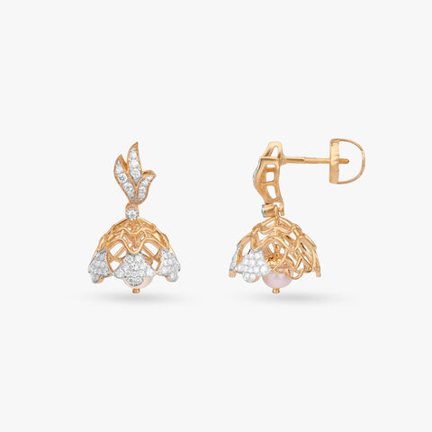Pearl Bloom Diamond Jhumka Earrings