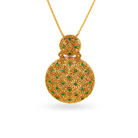 Labyrinthine Yellow Gold Disc Pendant and Earrings Set