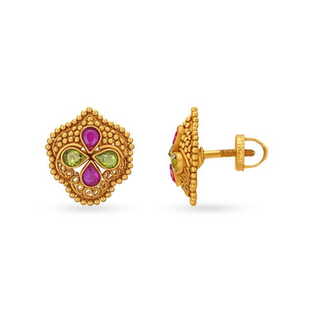 Ethereal Gold Stud Earrings with Stones